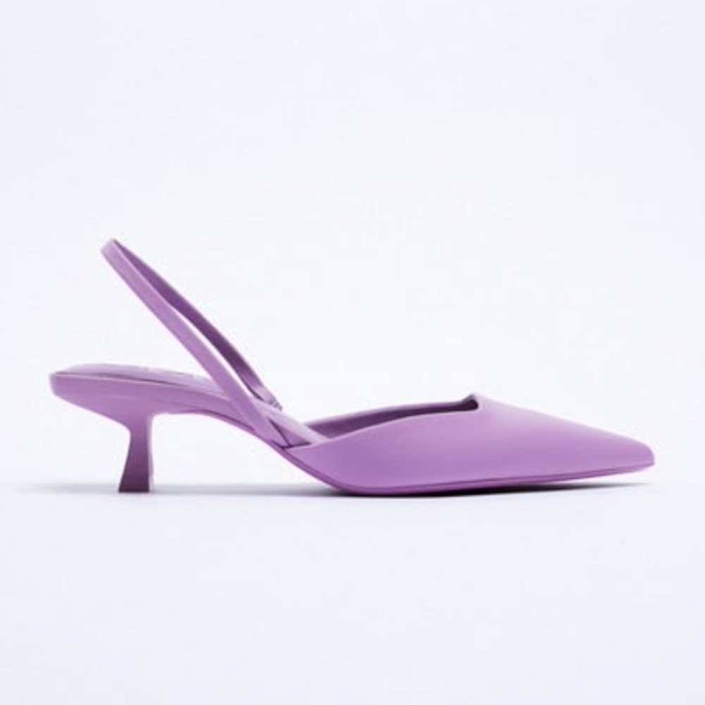 Zara Quilted Pointed Toe Slingback Kitten Heels Lavender Purple Size 9